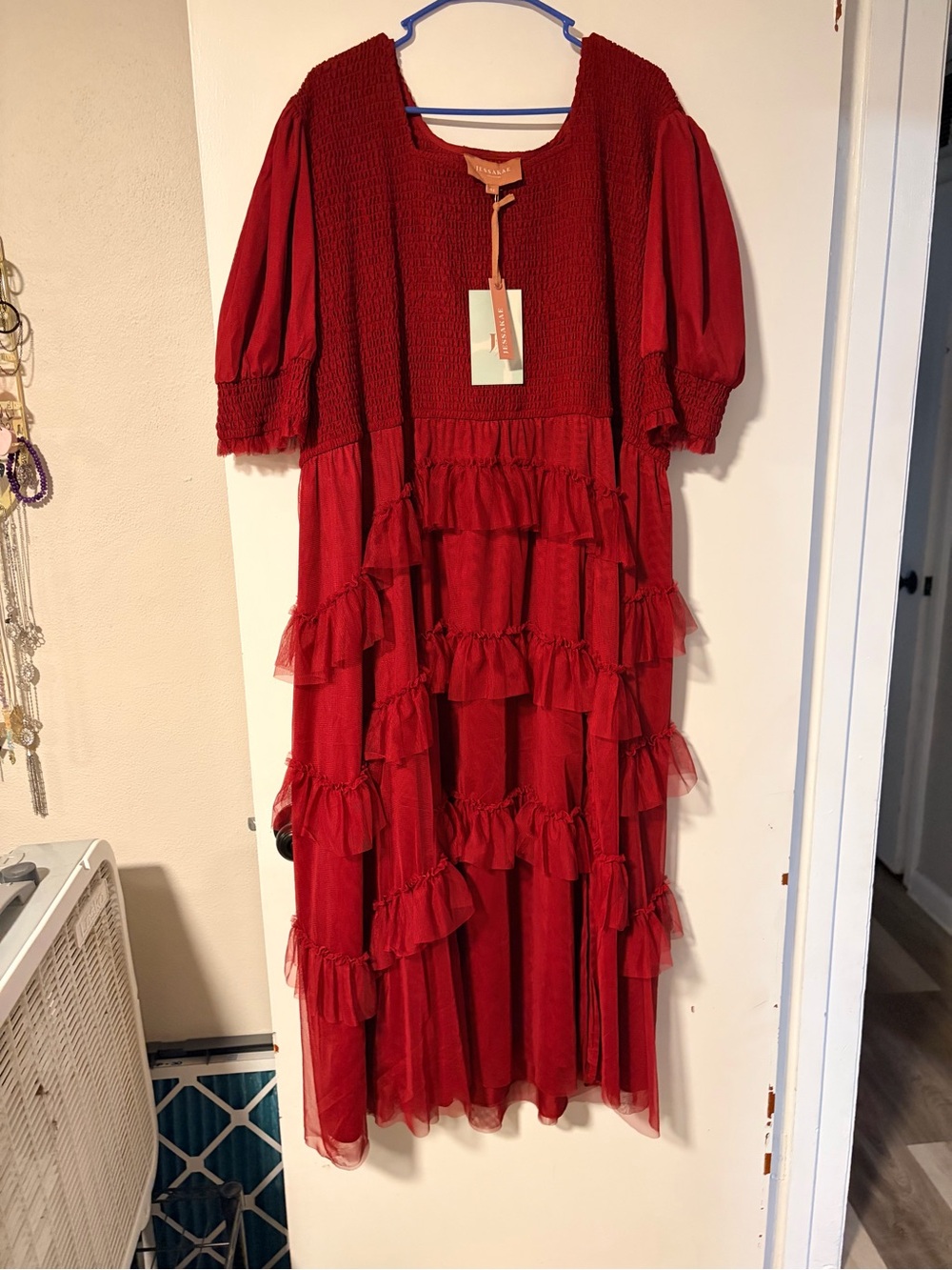 Jessakae Red Ruffled Midi Dress